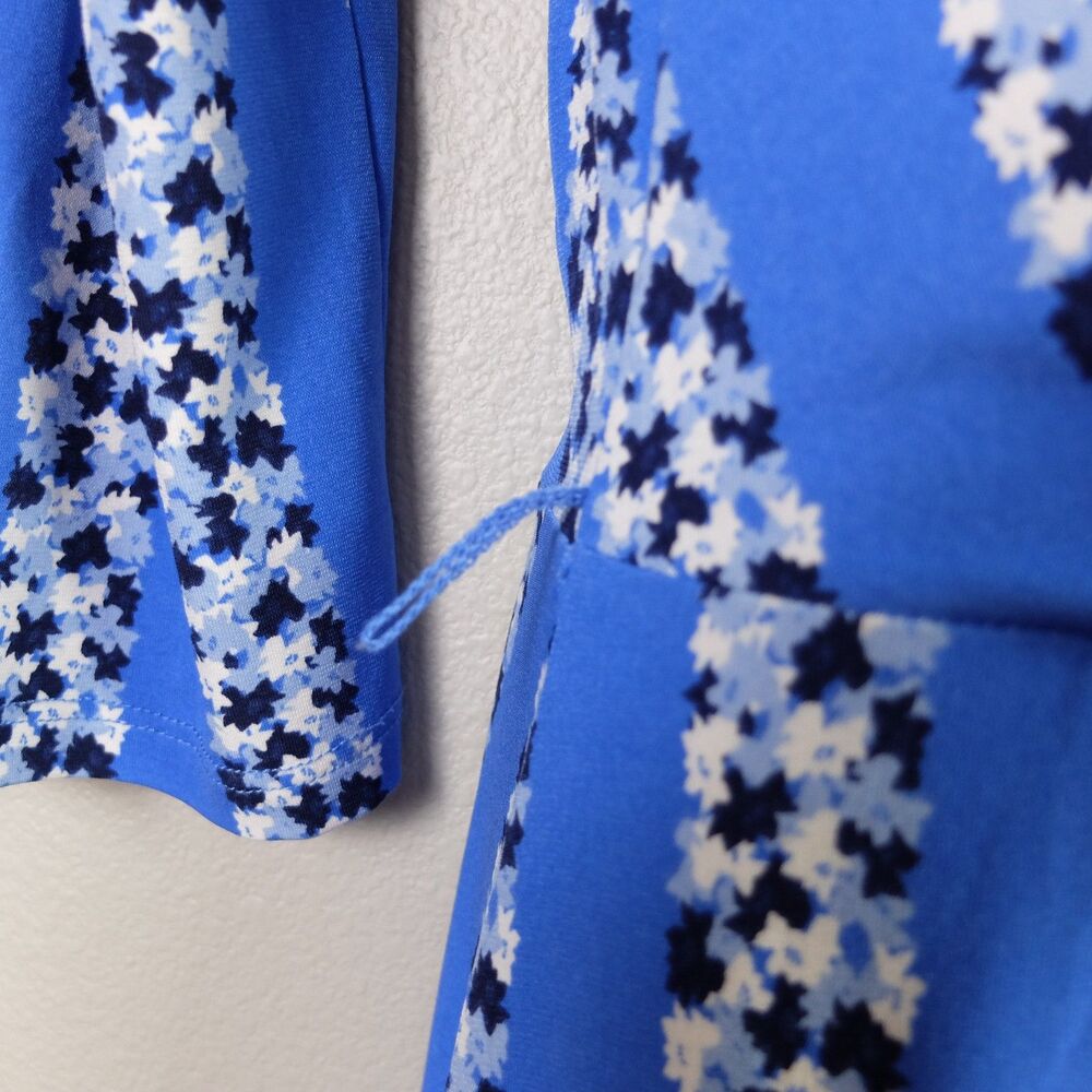 Leota Nordstrom Vibrant Blue Floral Stripe Faux Wrap Dress Size Small - Picture 5 of 9